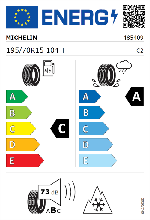 Tyre Label for Michelin Agilis CrossClimate 195/70R15 104T