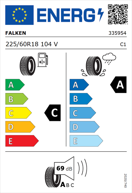 Tyre Label for Falken Ziex ZE310 SUV 225/60R18 104V
