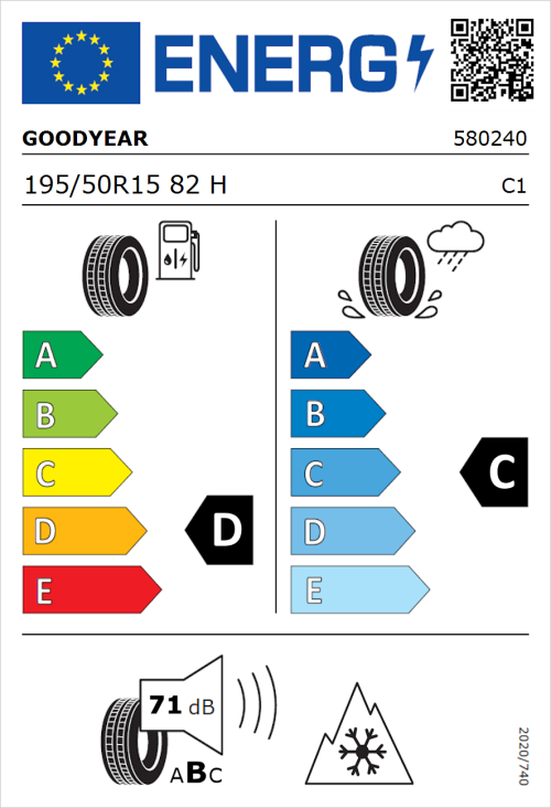 Tyre Label for Goodyear Vector 4Seasons Gen-2 195/50R15 82H