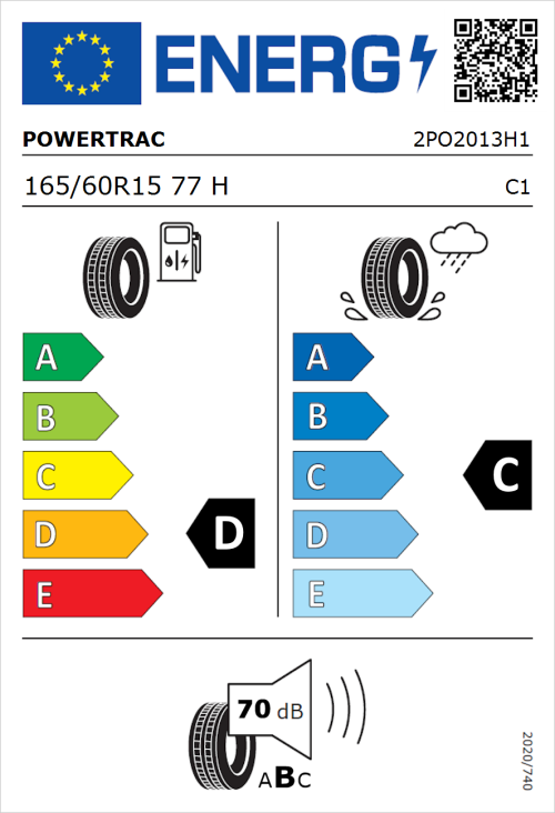 Tyre Label for Powertrac Adamas H/P 165/60R15 77H