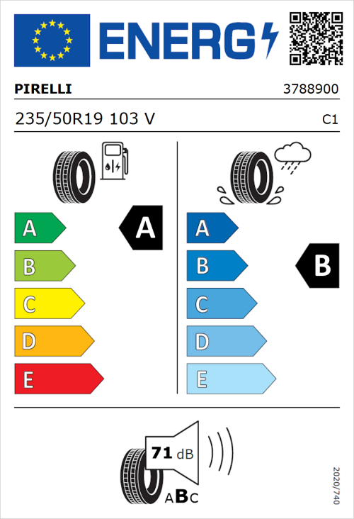 Tyre Label for Pirelli P Zero 235/50R19 103V