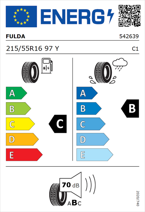 Tyre Label for Fulda EcoControl HP2 215/55R16 97Y