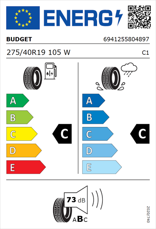 Tyre Label for Budget Budget 275/40R19 105W