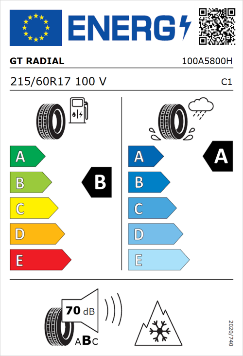 Tyre Label for GT Radial Climate Active 215/60R17 100V