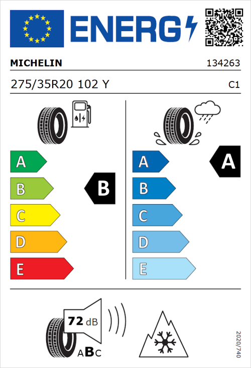 Tyre Label for Michelin CrossClimate 3 275/35R20 102Y