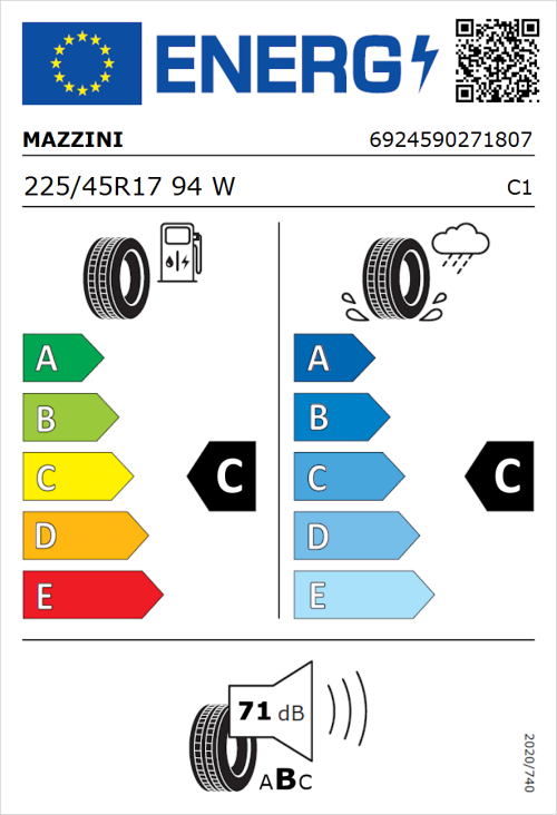 Tyre Label for Mazzini Falconer F1 225/45R17 94W