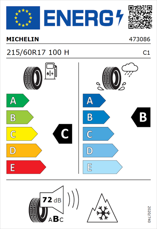 Tyre Label for Michelin CrossClimate 3 215/60R17 100H