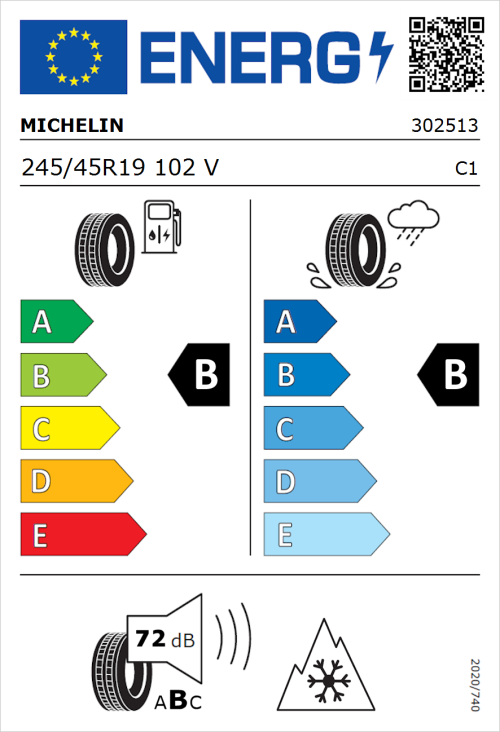 Tyre Label for Michelin CrossClimate 3 245/45R19 102V
