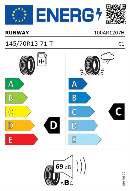 Tyre Label for Runway Enduro 726 145/70R13 71T