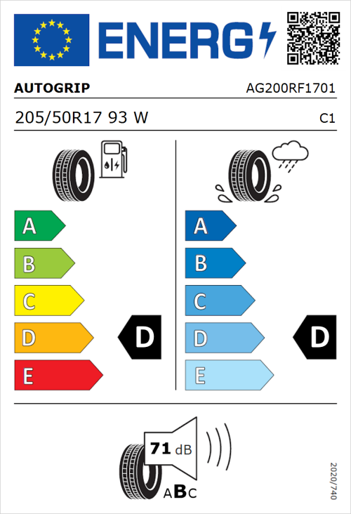 Tyre Label for Autogrip Grip 200 205/50R17 93W